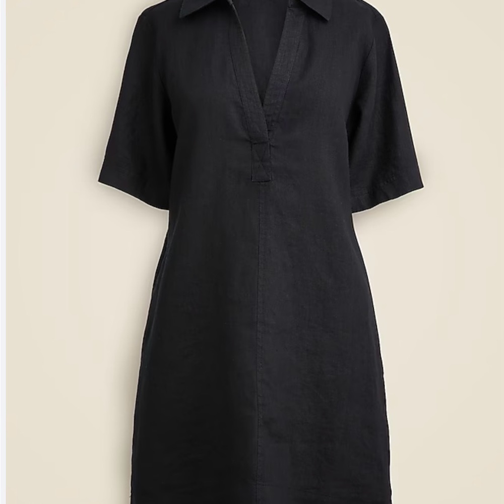 J. Crew Black Bungalow Popover Linen Dress